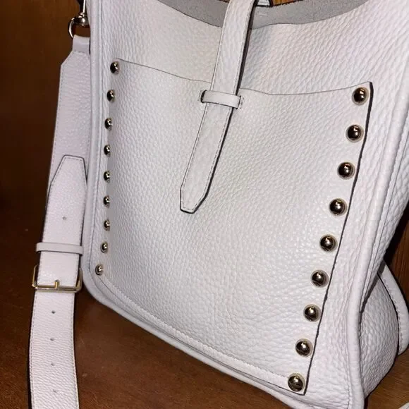 Rebecca Minkoff 2016 White Pebbled Leather Feed Bag Crossbody with Silver Studs - Picture 5 of 15